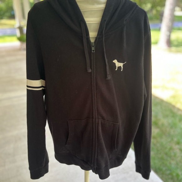 Victoria Secret-pink Black Zip-Up Hoodie. Size large - Picture 5 of 6